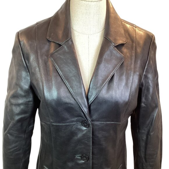 Wilsons Leather Pelle Studio Womens Medium Long Italian Leather Trench Coat Blac - Picture 3 of 13
